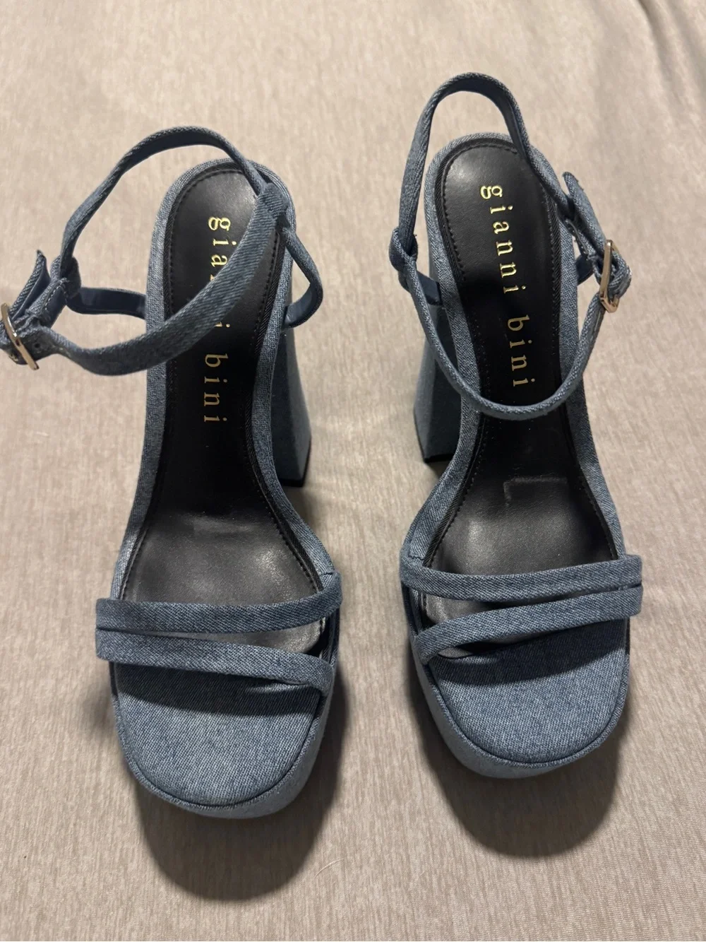 Gianni Bini Denim Platform Block Heel Sandals Women’s Size 7.5 Blue Ankle Strap